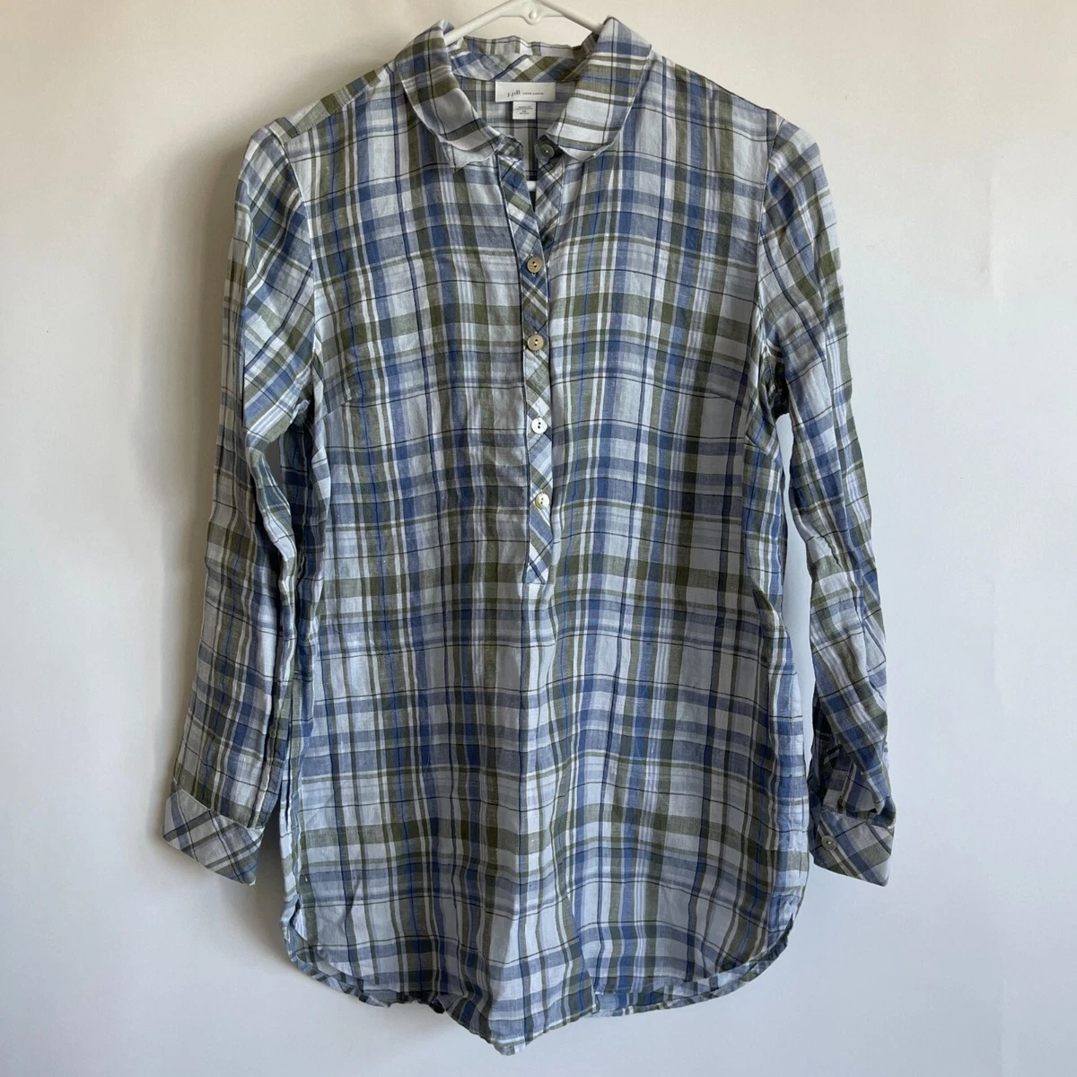 Chemise J Jill En Lin Bleu - Manches Longues, Boutonnée, Taille PM (Petites), Très Bon état