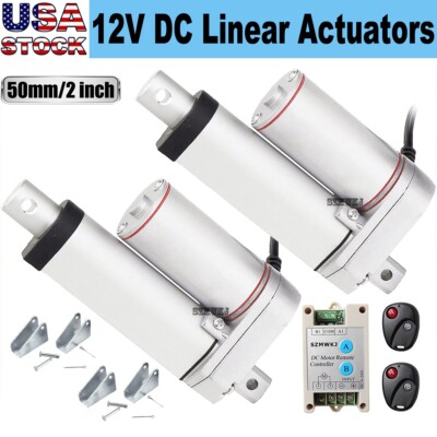 2 Dual 1500N Electric DC12V 2'' Stroke Linear Actuators W/ Brackets W/ Controller