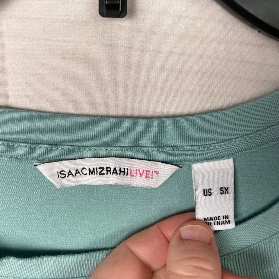 Camiseta Isaac Mizrahi Live Top Mujer 5X Verde Cuello Redondo Dobladillo en Capas Manga Larga Foto 3 de 4