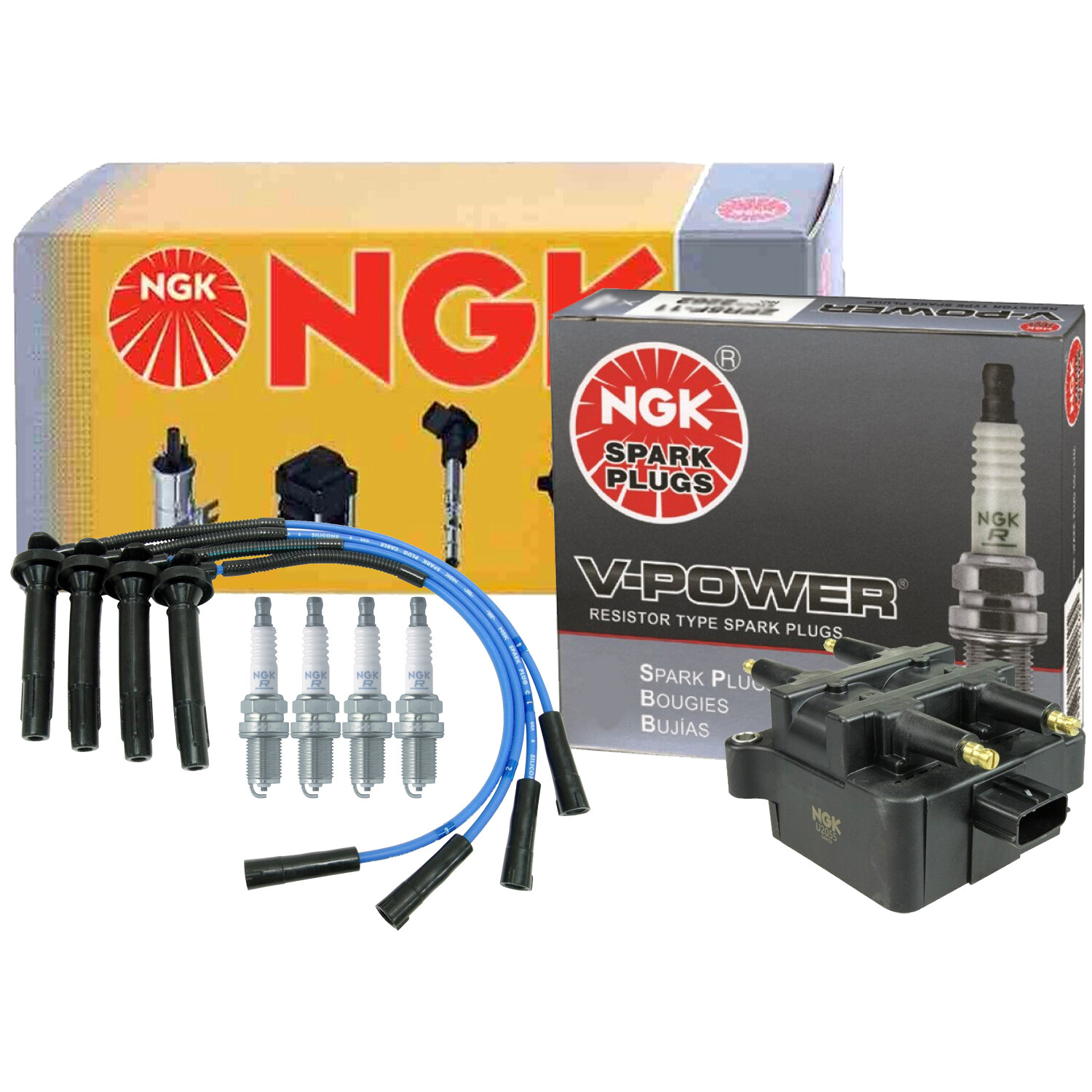 NGK DIS Ignition Coil Wires  4 V-Power Spark Plugs Kit For Subaru Legacy 2.5