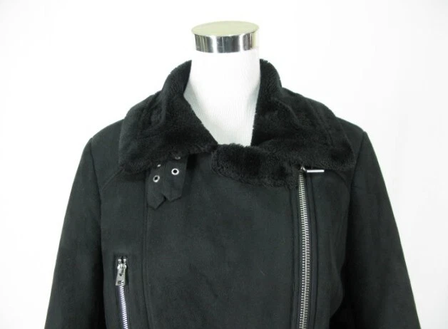 Abrigo Top Shop Talla 8 Moto Motociclista Negro Imitación Gamuza Chaqueta Forro y Borde de Piel Sintética Foto 3 de 4