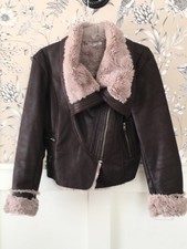 Jennifer Lopez Sz M Faux Suede & Fur Dark Brown Women's Bomber Motorcycle Jacket
