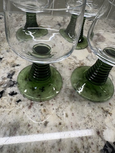 6 VTG MCM RETRO LUMINARC France BEEHIVE GREEN STEM 4 3/8" Tall Cocktail Glass - Picture 8 of 13