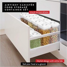 Airtight Food Storage Containers with White Lids - Pack of 6 - Clear Airtight