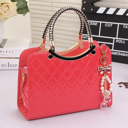Patent leather lattice Pearl pendant women's handbags European and American - Picture 25 of 28