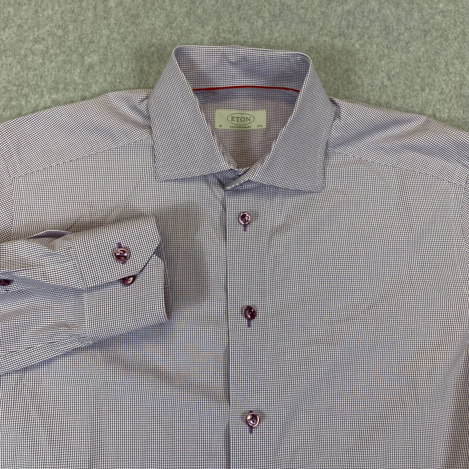 ETON Shirt Men's 15.5-39 Purple Check Long Sleeve Classic Contemporary Button Up
