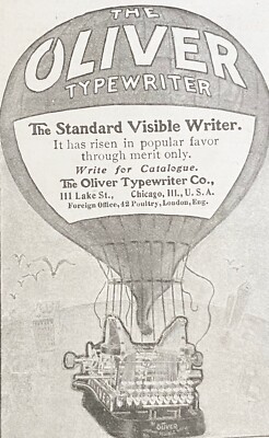 Hot Air Balloon Flying THE OLIVER TYPEWRITER Standard Visible Writer Vtg 1903 Ad