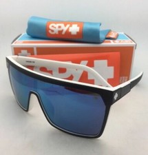 New SPY OPTIC Sunglasses FLYNN WhiteWall Matte Black on White Frame Blue Mirror