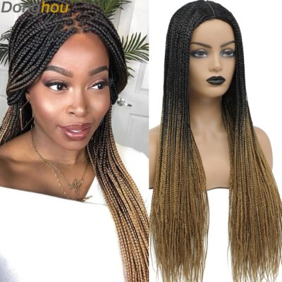 Ombre Box Braided Wigs Fake Scalp Wigs Longue Synthétique Braiding Hair Wig