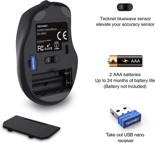 Wireless Mouse, TECKNET Pro 2.4G Ergonomic Wireless Optical Mouse with USB Nano - Picture 5 of 7
