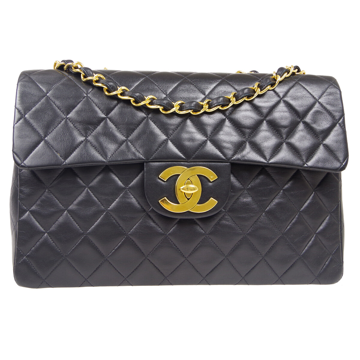 Chanel Black Lambskin Maxi Classic Flap Shoulder Bag 80784