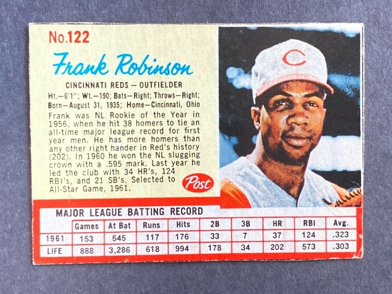 1962 Post Cereal Box #122 Frank Robinson HOF Cincinnati Reds hand cut card 