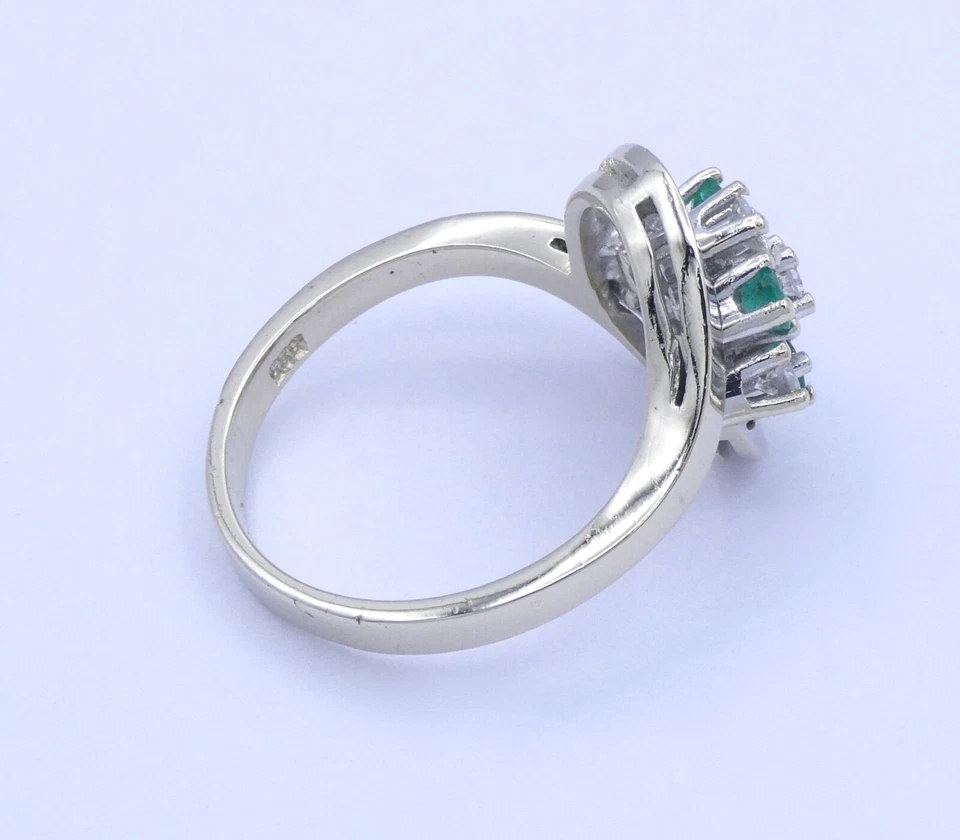  Damenring mit Smaragd&Diamanten ca 0.25ct Diamanten-14K Weißgold(55 (17,5 mm Ø) - Bild 4 von 4