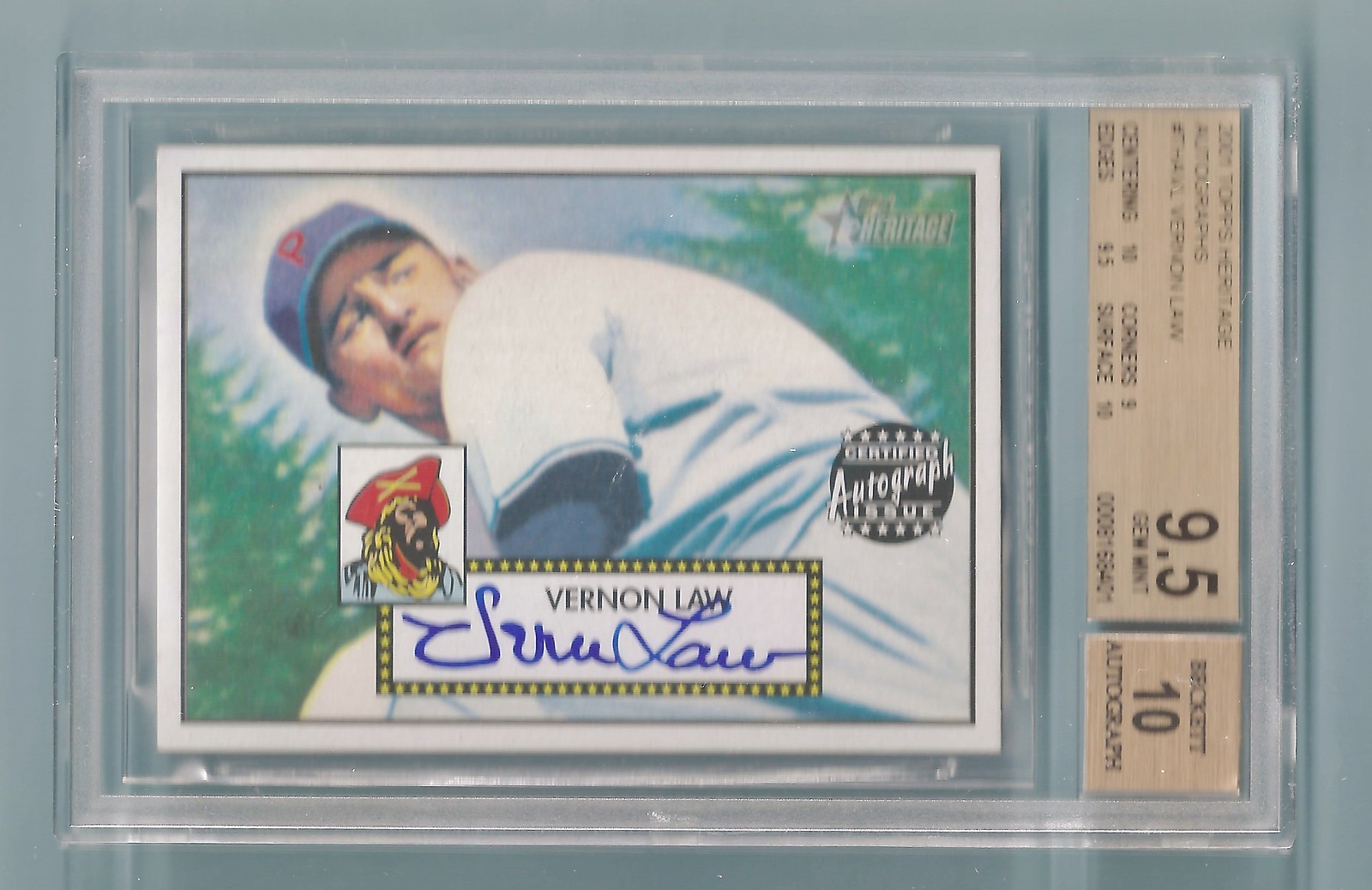 VERNON LAW 2001 TOPPS HERITAGE AUTOGRAPH AUTO BGS 9.5 GEM MINT