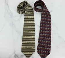 Stafford Mens 90s Graphic Neck Tie Set of 2 Bundle Blue Red Brown Made in Italy