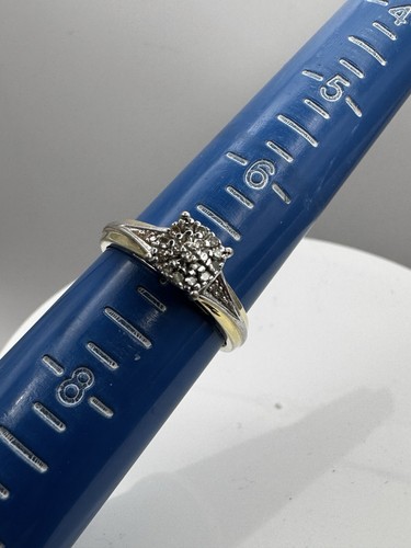 Vintage Diamond Cluster Ring Yellow Gold Filled Sterling 925 Engagement Wedding - Picture 8 of 10