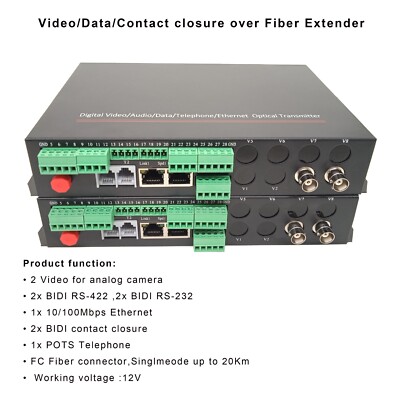 Video Ethernet Contact closure Pots telephone RS422 232 over Fiber Extender FC