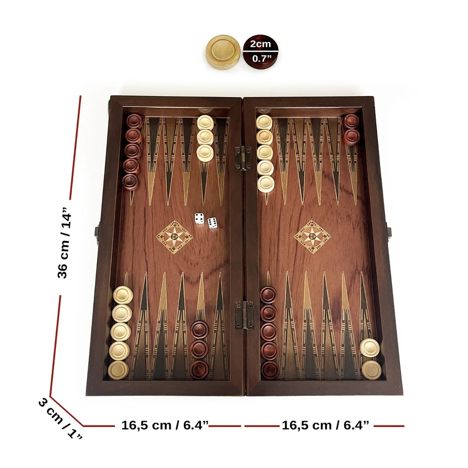 Classic Handmade Massive Wood Backgammon Set Small Size 36,5 cm x 17 cm x 5 cm - Image 3 of 4