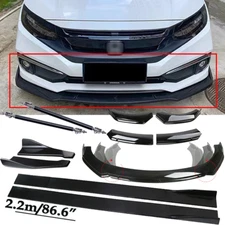 For Honda Civic 2016-2021 Front Bumper Lip Spoiler Side+Skirts+Rear Glossy Black