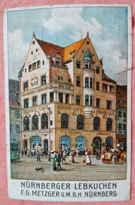 AK Nürnberg Nürnberger Lebkuchen, Königscafé, F.G. Metzger G.M.B.H, Franken 1915 - Bild 1 von 2