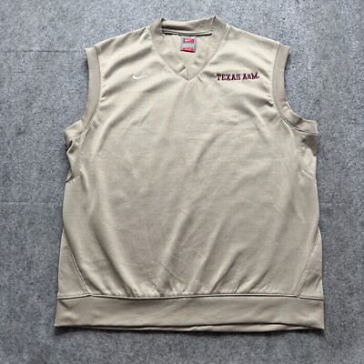 Texas A&M Aggies Nike Sweater Vest Men M Beige Knit Performance Pullover V-Neck