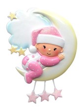 Personalized Tree Ornament Cute Star Moon Girl Pink Baby's 1st Christmas