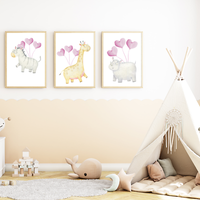 Luftballon Tiere 3Er Set Kinderzimmer Bilder Din A4 Poster Babyzimmer Wandbilder