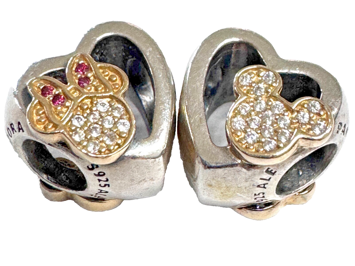 Pandora Silver & 14k Gold Disney Mickey Minnie Mouse Love Icons