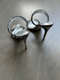 Steve Madden Saturn Snake Metallic Silver High Heel Mule Sandal Tubular Size 7.5