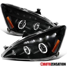 Fits 2003-2007 Honda Accord Black Led Halo Projector Headlights Lamps 04 05 06
