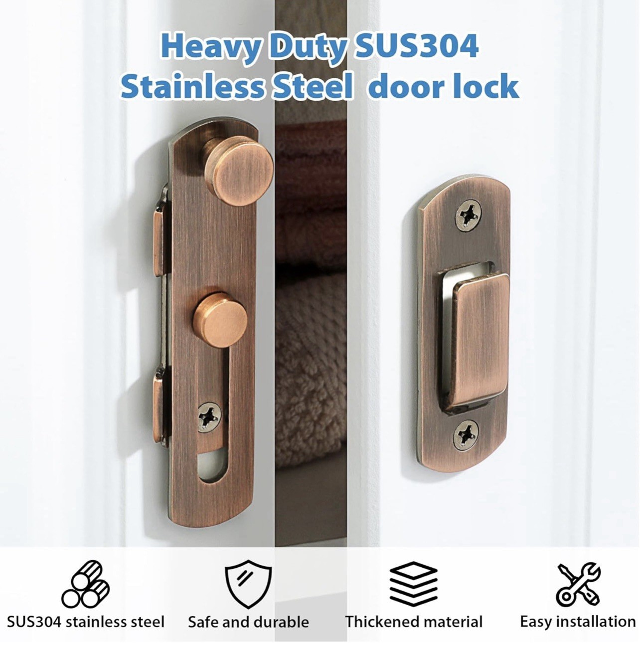 2 PCs Barn Door Lock Latch 180 Degree Stainless Steel Gate Latch (bronze)