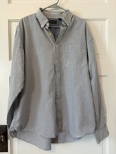 Arrow Men  s Long Sleeve Navy Blue Striped Button-Down Dress Shirt, Size XLT