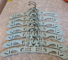 Lot Of 7 Vintage Baby Blue Hangers Lambs Frolicking Over a Fence swivel hook
