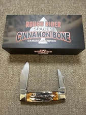 Rough Ryder Senator Pocket Knife Damascus Steel Blades Cinnamon Bone Handle 2530