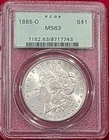 1885-O MORGAN SILVER DOLLAR GRADED AN MS63 BY PCGS