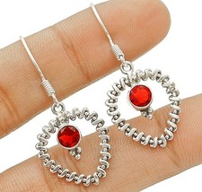 Natural Fire Garnet 925 Solid Genuine Sterling Silver Earrings Jewelry