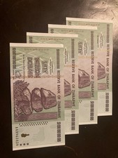4x consecutive Zimbabwe 50 Trillion Dollar Bill Banknote Currency Hyperinflation