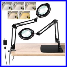 10X Magnifying Glass with Light and Stand, LED Desk Lamp with Base and Clamp,...
