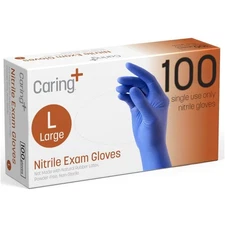 Caring Nitrile Exam Gloves (100ct), Powder Free and Not Made with Natural Rub...