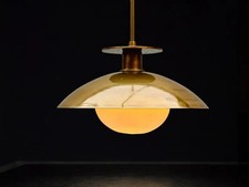 Mid Century Pendant Light Globe Ceiling Fixture Light in Raw Brass Italian Light