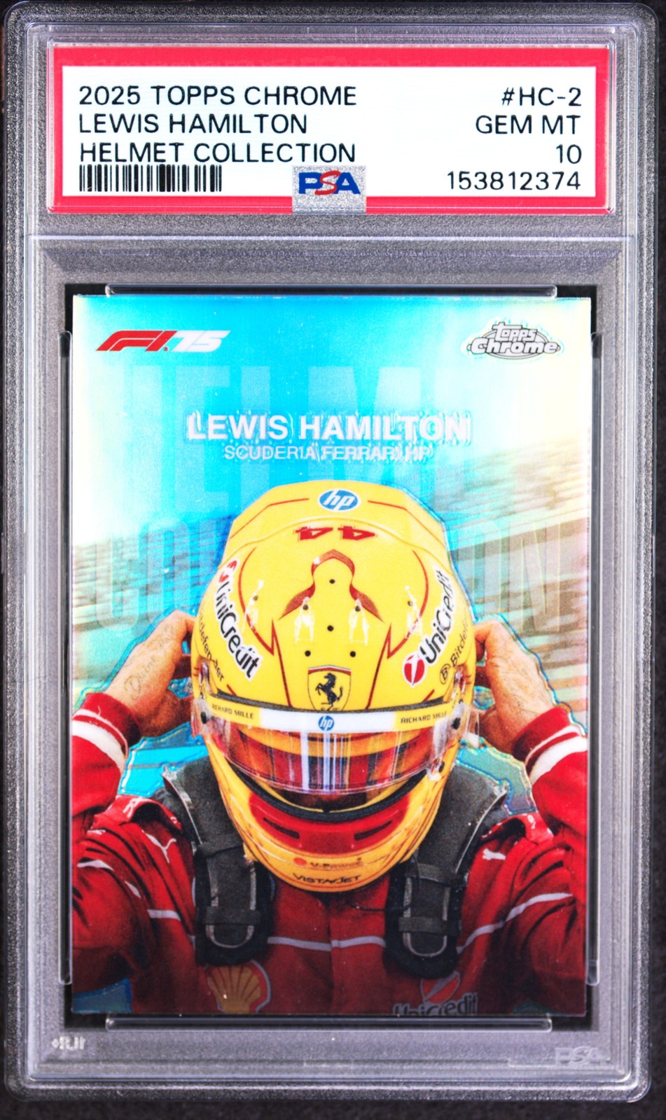 2025 TOPPS CHROME FORMULA 1 HELMET COLLECTION #HC-2 LEWIS HAMILTON PSA 10