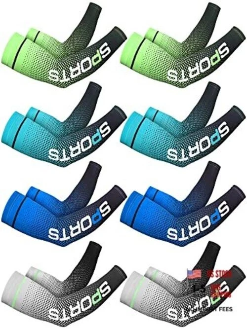 8 Pairs UV Sun Protection Arm Sleeve for Men Women Cooling Sport Elegant Color
