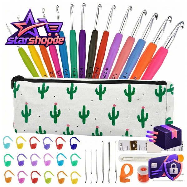 HäKelnadel Set 2.0Mm-10.0Mm Ergonomisch Softgummi-Griff Mit Tragetasche AnfäNger-image