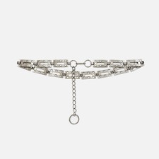 Vintage 60s Mod Go-Go Space Age Silver Chunky Metal Rectangle Chain Link Belt