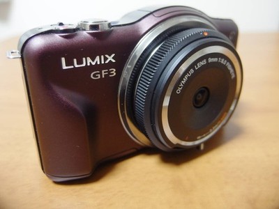 Panasonic LUMIX GF3 Digital Camera Body Brown with 9mm f8 Olympus
