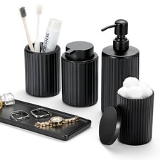 Black Bathroom Set, 5 Pcs Bathroom Toothbrush Holder Sets with Soap Dispenser...