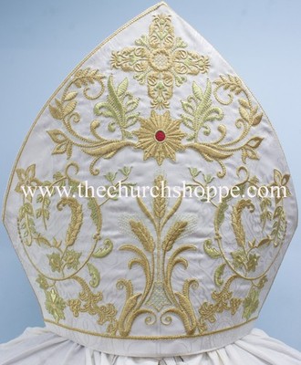 Bishop's Mitre with Embroidery Mitra WHITE NEW