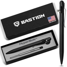 BASTION Slim Aluminum Jet Black Bolt Action Ink Pen | EDC Pocket Mens Gift Metal