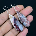Laguna Lace Agate 925 Silver Plated Handmade Earrings of 2.17"
