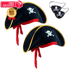 D-Fokes 2 Pieces Pirate Hat Skull Print Captain One Size, Black